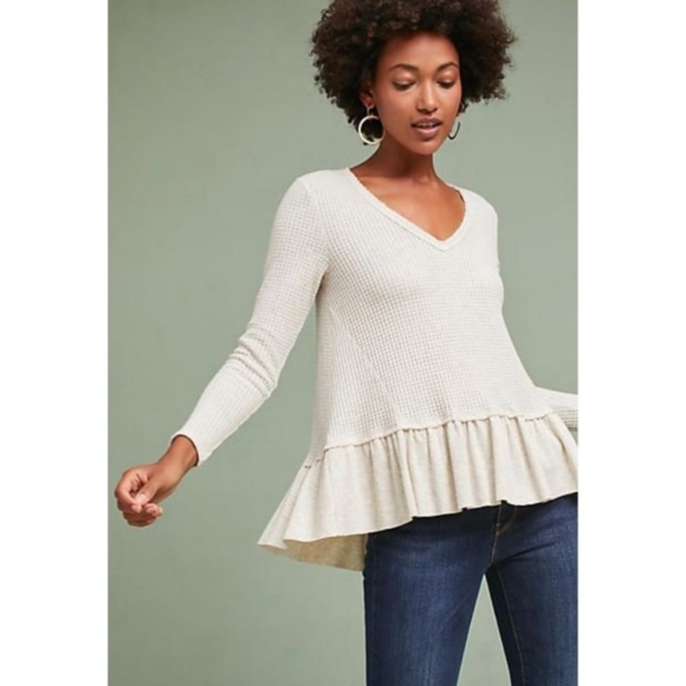 Anthropologie waffle v neck pullover new